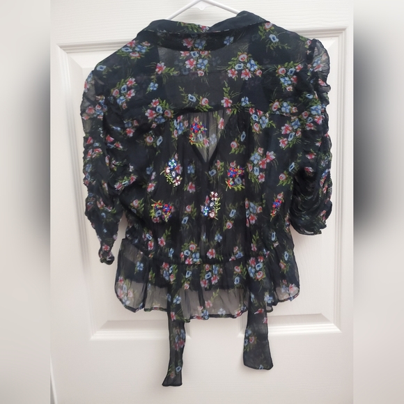 Free People Black Floral Embroidered Blouse - Picture 8 of 9